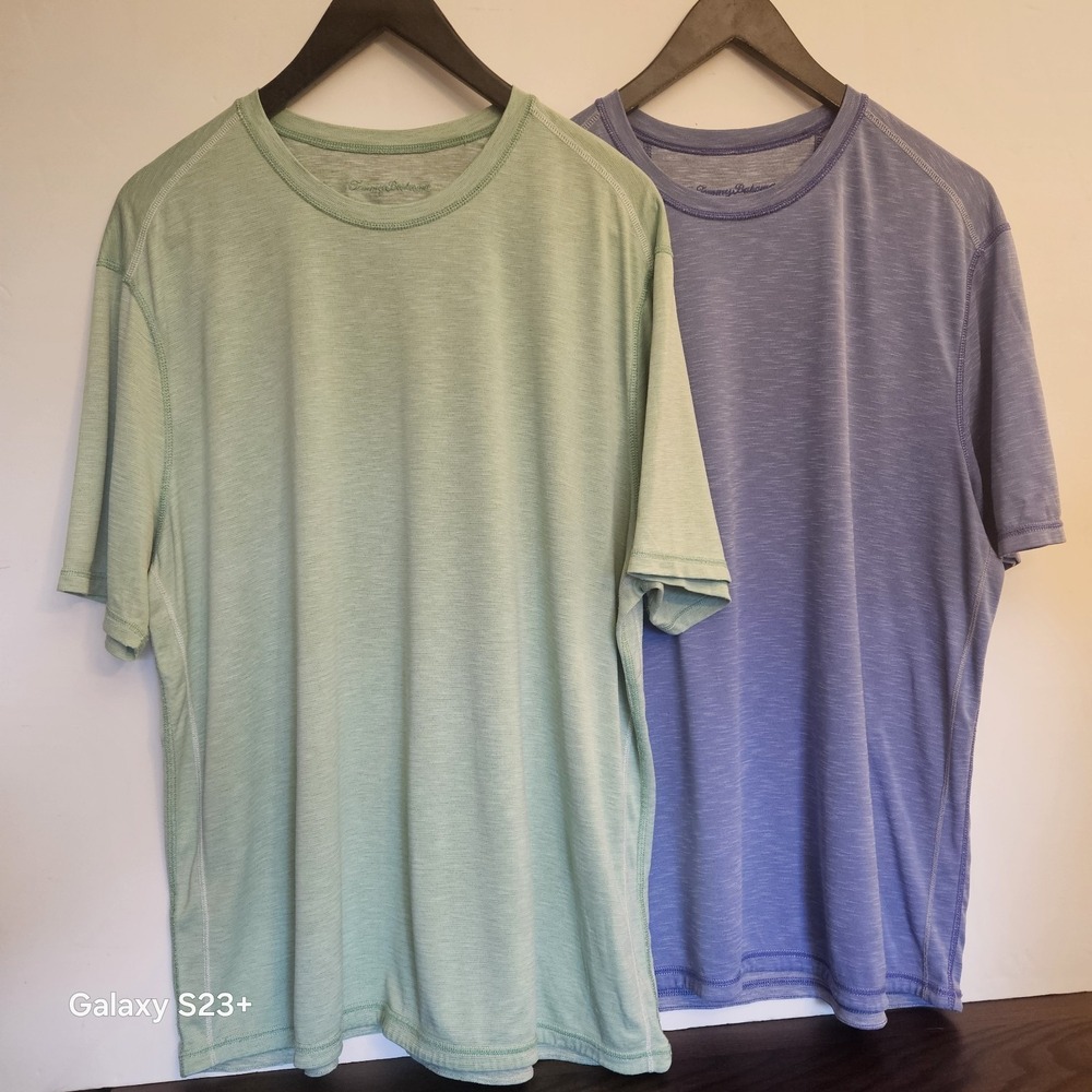 Tommy Bahama Sand Wave Slub Knit T-Shirt Bundle Mens 2XL Green Purple TENCEL 2PK